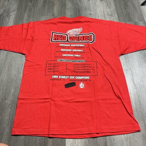 Vintage 1998 Starter Detroit Red Wings Stanley Cup Champions Shirt Large Double - Picture 7 of 8